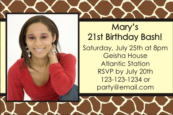 Giraffe Animal Print Photo Invitation (ALL COLORS)