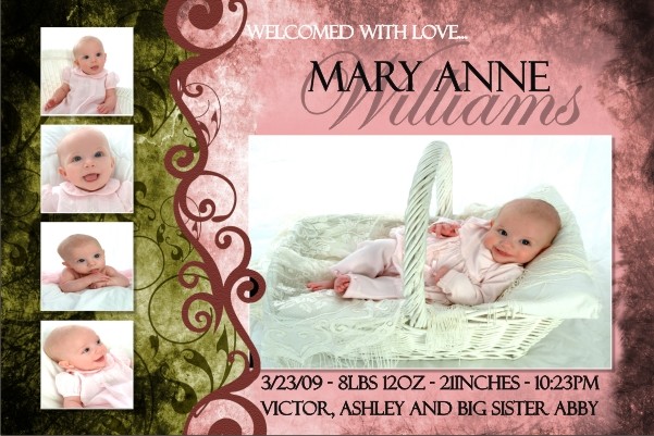 Newborn Baby Birth Announcement 3 (pink)