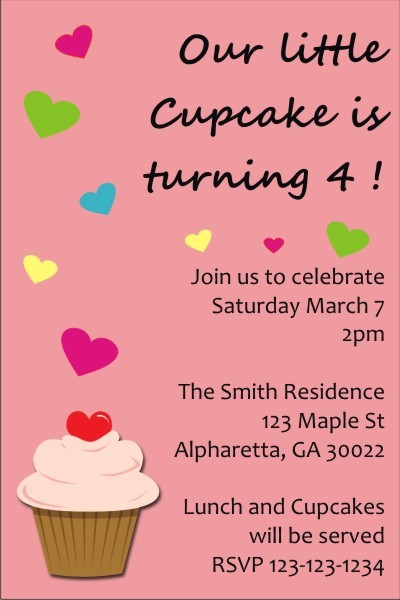 Cupcake with Hearts Invitation (No Photo)