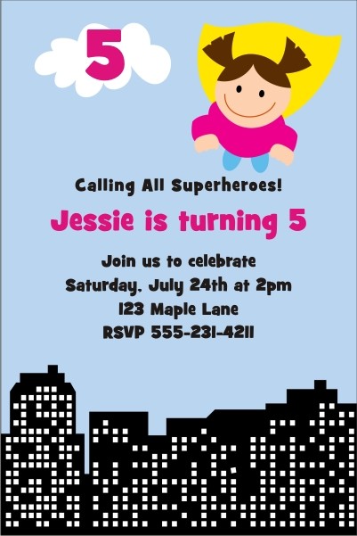 Superhero Birthday Invitation 4 - Girl