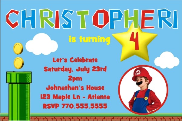 Super Mario Inspired Photo Invitation