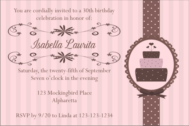 Pink Brown Birthday Cake Invitation