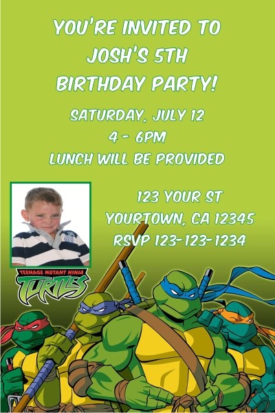 Teenage Mutant Ninja Turtles TMNT Photo Invitations