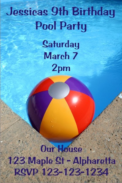 Pool Party Invitations - Beach Ball