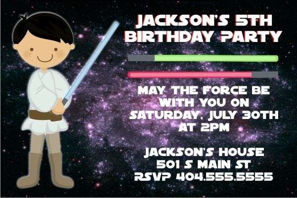 Star Wars Inspired Jedi Invitation -Dark Hair