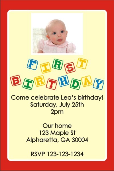 1st (First) Birthday Photo Invitation (Blocks) ALL COLORS