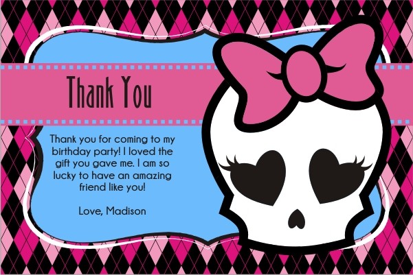 monster high thank you card