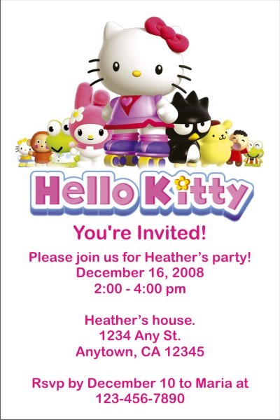 Customized Kitty Birthday Party Invitation Kitty and Friend 