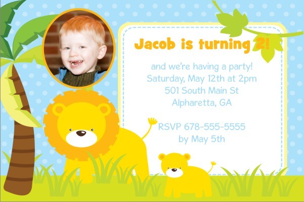 Jungle Fun Photo Invitation  - Lion and Cub