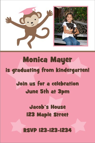 Graduation Monkey Photo Invitation - Pink