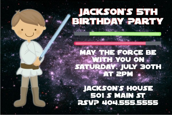 Star Wars Inspired Jedi Invitation - Light Brown Hair