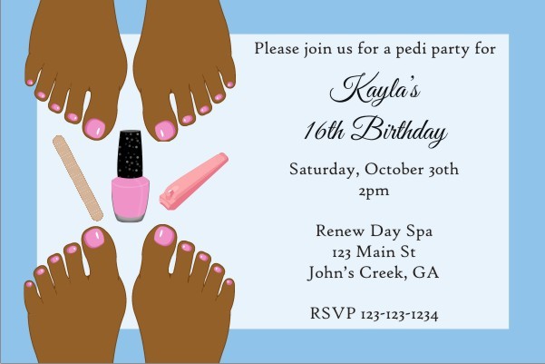 Pedicure Party Invitation - Brown Skin