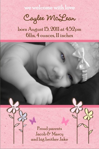 Lovely Pink Girl Photo Birth Announcement Card