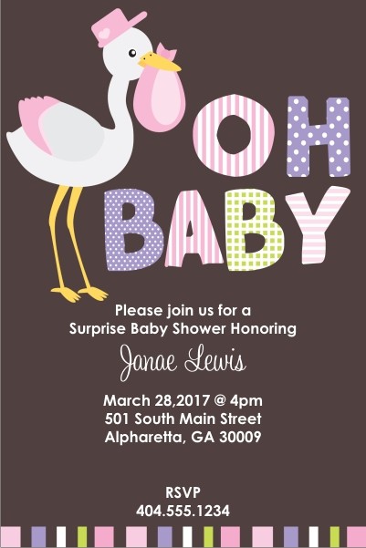 Oh Baby Stork Shower Invitation - Pink