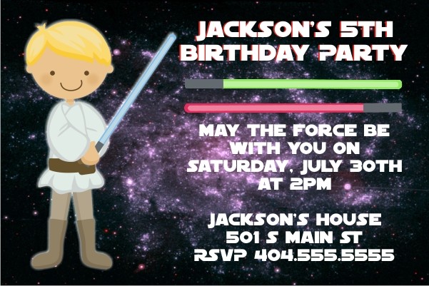 Star Wars Inspired Jedi Invitation -Blond Hair