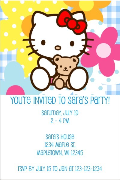 Hello Kitty Invitations -  Hello Kitty with teddy bear