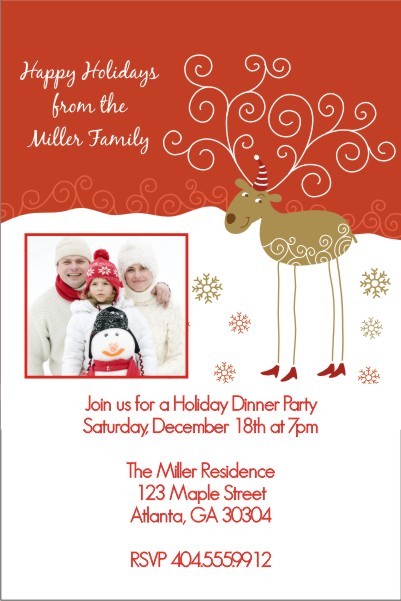 Christmas Reindeer Holiday Card Party Invitation - Photo