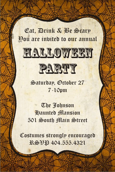 Orange Spider Web Halloween Party Invitation