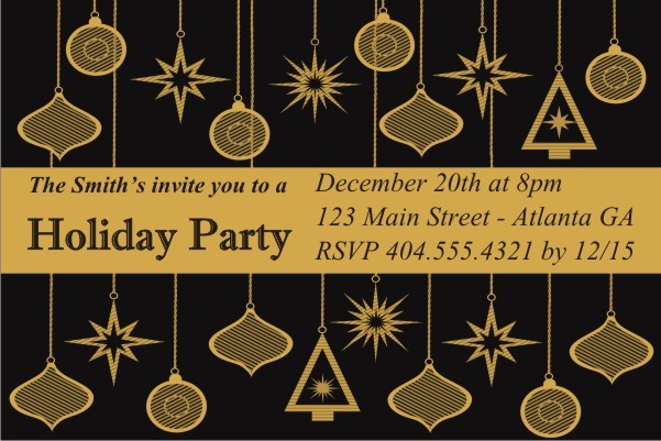 Black and Gold Ornaments Christmas  Holiday Card Party Invitation