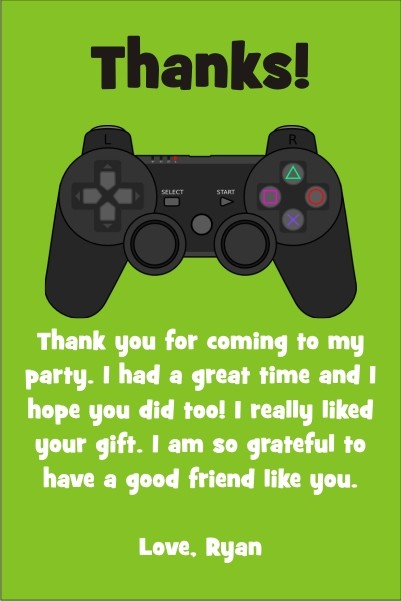 Playstation Xbox Video Game Thank You Card