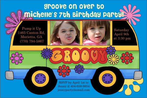 60s Retro Groovy Bus Photo Party Invitation