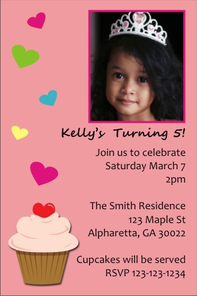 Cupcake with Hearts Photo Invitation