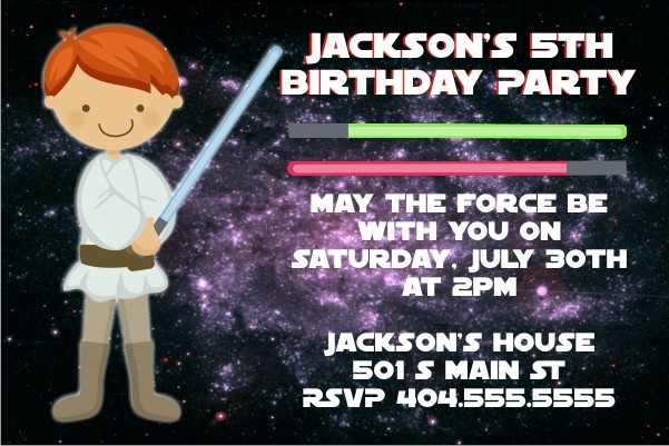 Star Wars Inspired Jedi Invitation -Red Hair