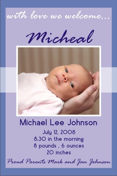 Newborn Baby Birth Announcement 2 (blue)