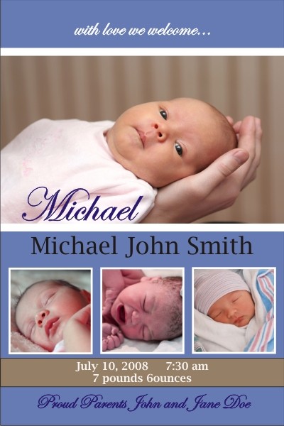 Newborn Baby Birth Announcement (blue)