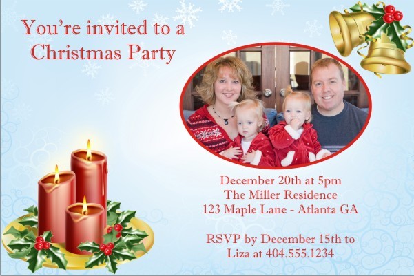 Christmas Candles Holiday Card Party Invitation - PHOTO