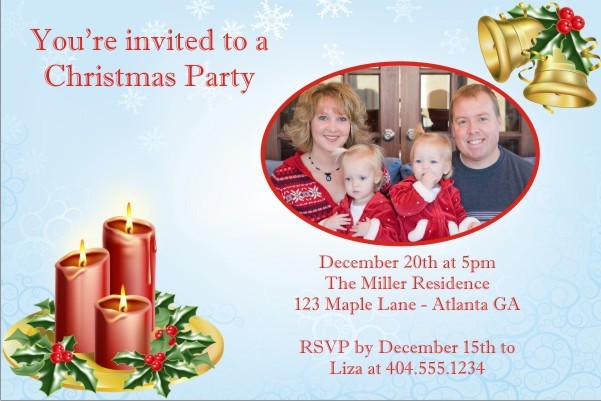 Christmas Candles Holiday Card Party Invitation - PHOTO