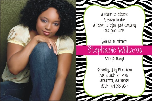 Zebra stripes print photo party invitation