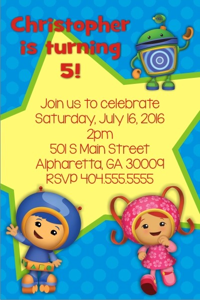 team umizoomi invitation personalized blue