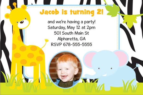 Jungle Fun Photo Invitation  - Giraffe and Elephant