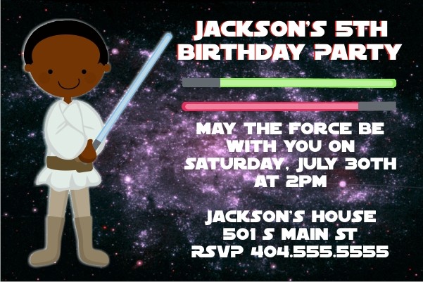 Star Wars Inspired Jedi Invitation -African American