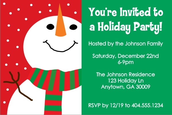 Smiling Snowman Christmas Holiday Party Invitation