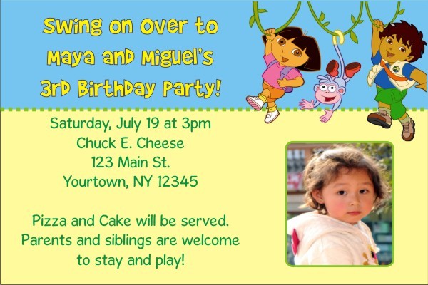 Dora and Diego Photo Invitations (1 Photo)