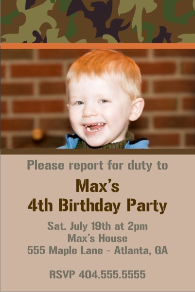 Army Military Camouflage Photo Birthday Invitation