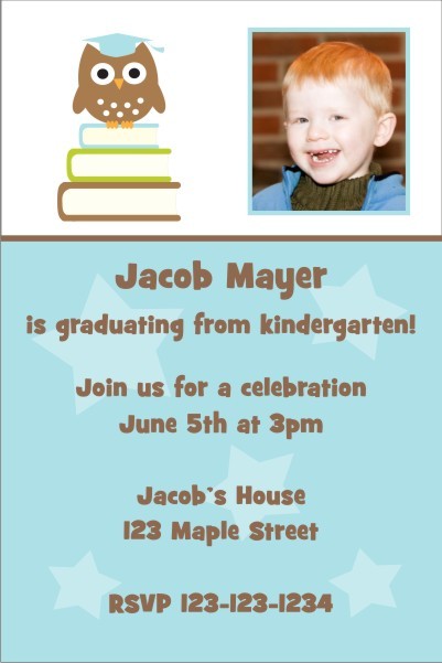 Owl Graduation Photo Invitation - Blue