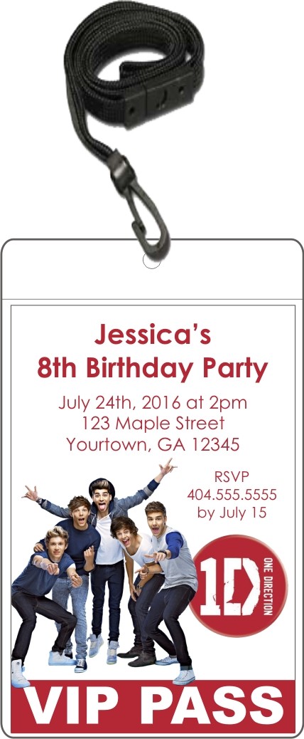One Direction 1D VIP pass party invitation