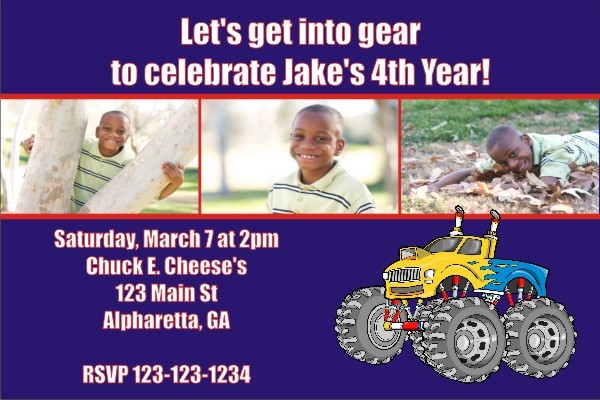 Monster Truck Photo Invitation