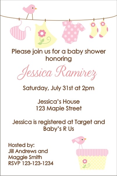 Baby Laundry Clothes Shower Invitation - Pink Personalized Party Invites