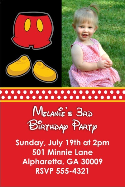 Mousy Red Shorts Photo Invitation (Similar to Mickey Mouse)