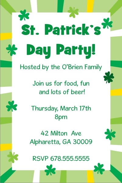 St. Patrick's Day Party Invitation - Shamrock Border