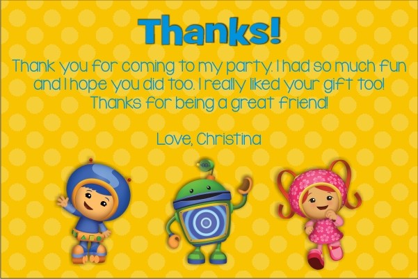 team umizoomi personalized thank you card