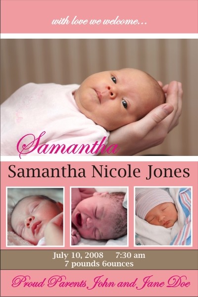 Newborn Baby Birth Announcement (pink)