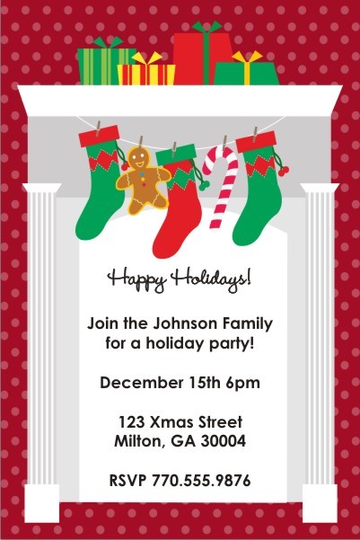 Fireplace Stockings Holiday Christmas Party Invitation