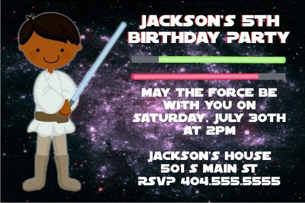 Star Wars Inspired Jedi Invitation -Brown Skin