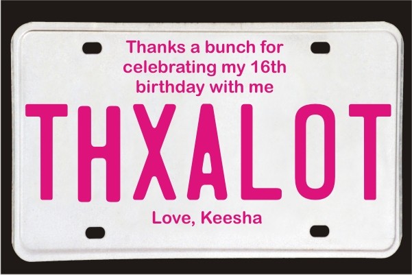 Sweet 16 License Plate Thank You Card