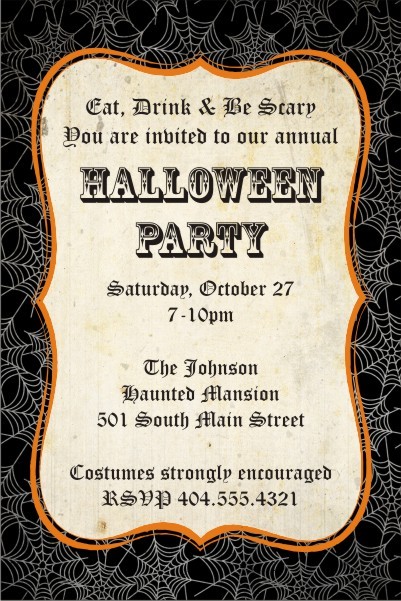 Black Spider Web Halloween Party Invitation